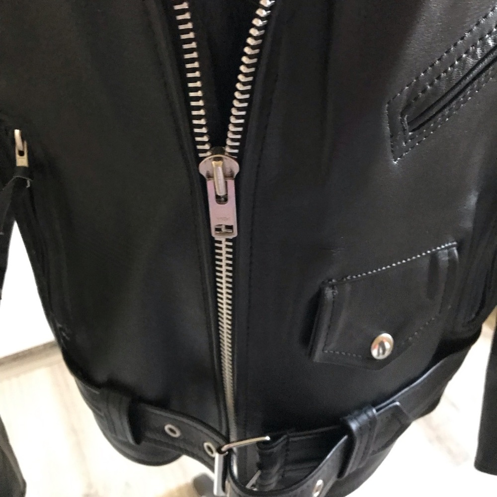 Shaf Black Motorcycle Biker Leather Jacket Men’s Size 42 NWOT Belted - Picture 10 of 14